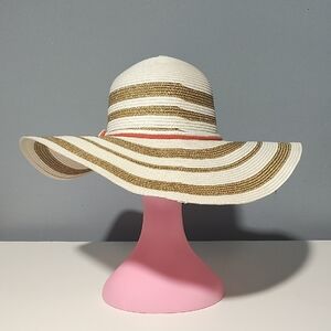 Striped Gold , White and Brown Women's Floppy Hat